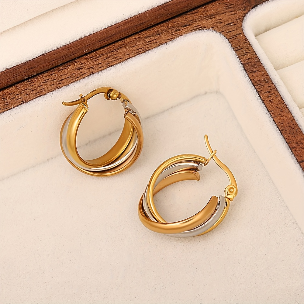Tri-Tone Layered Hoop Earrings for Women, Statement Jewelry
